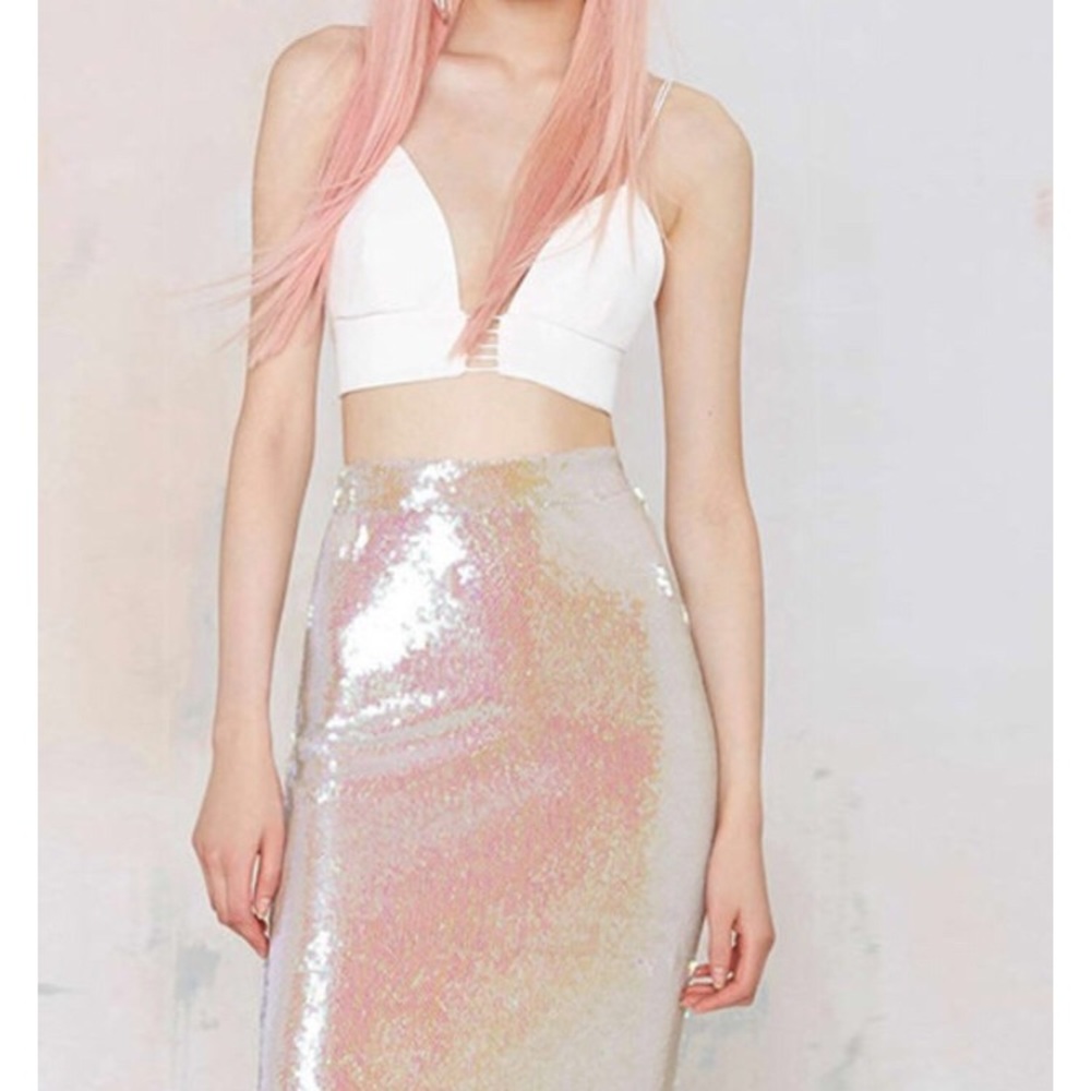 Sequin iridescent high waisted pencil skirt